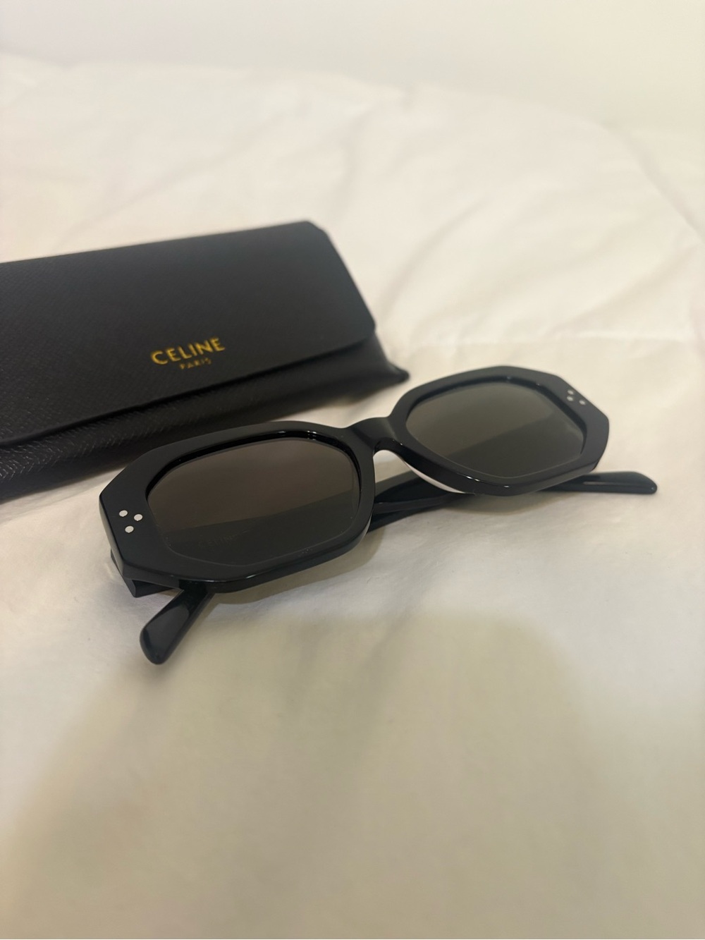 Celine Black Octagonal Acetate Sunglasses with Case